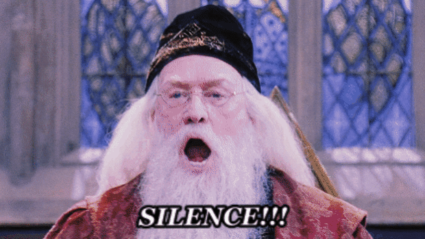 Animated gif of Dumbledore yelling SILENCE!